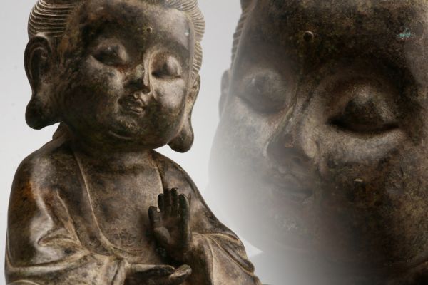 【航】仏教美術 古銅 仏像 涅槃佛 可愛い仏像坐像 置物 初荷 骨董 古玩 古美術品 古道具