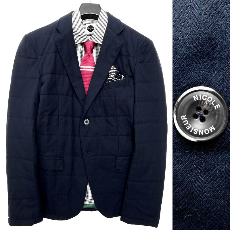 【都会派 保温性抜群 Thermolite】新品 MONSIEUR NICOLE ニコル フランネル 中綿入り 2B テーラードジャケット 48 / e124-14