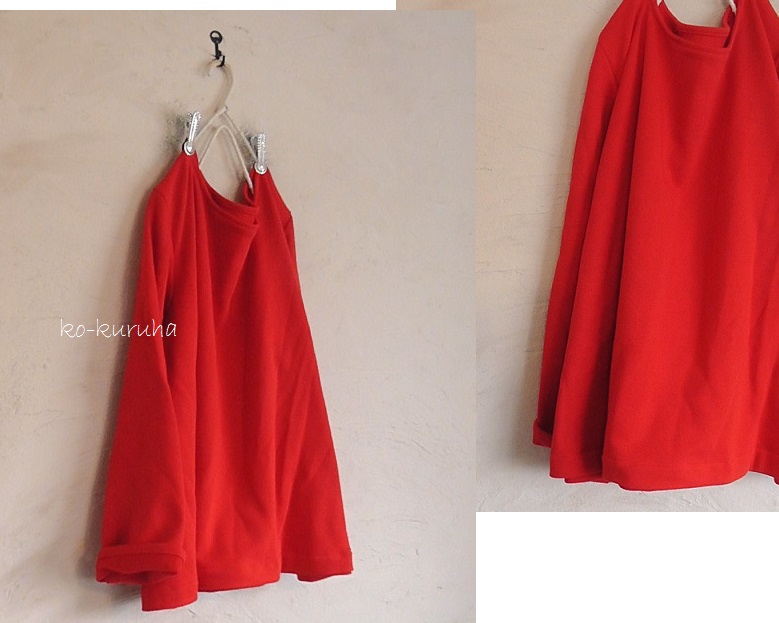 ハンドメイド：：シグナルレッド裏毛ニット。Aラインプルオーバー