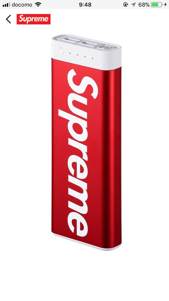 レ*イ様 Supreme ロゴ入り モバイルバッテリー レッド Supreme