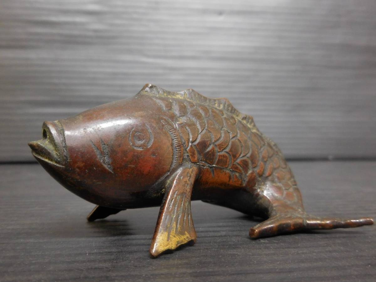 うぶ品　龍文堂造　古銅製魚形水滴　古美術品