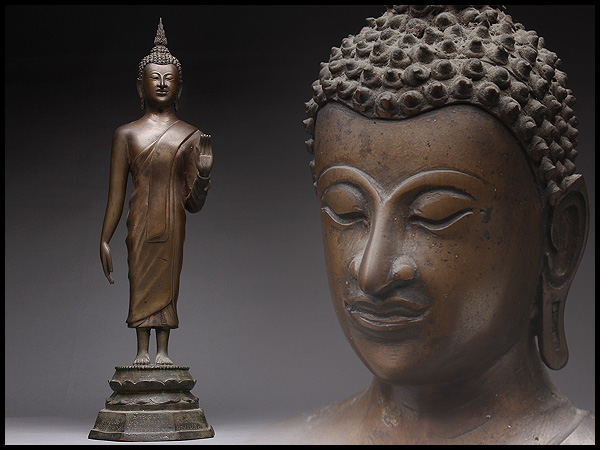 AY160 タイ仏教美術 泰国 古銅仏陀立像・老銅佛陀像・銅釋迦牟尼佛像・銅釈迦牟尼像☆東南アジア仏像仏教美術佛教美術古美術