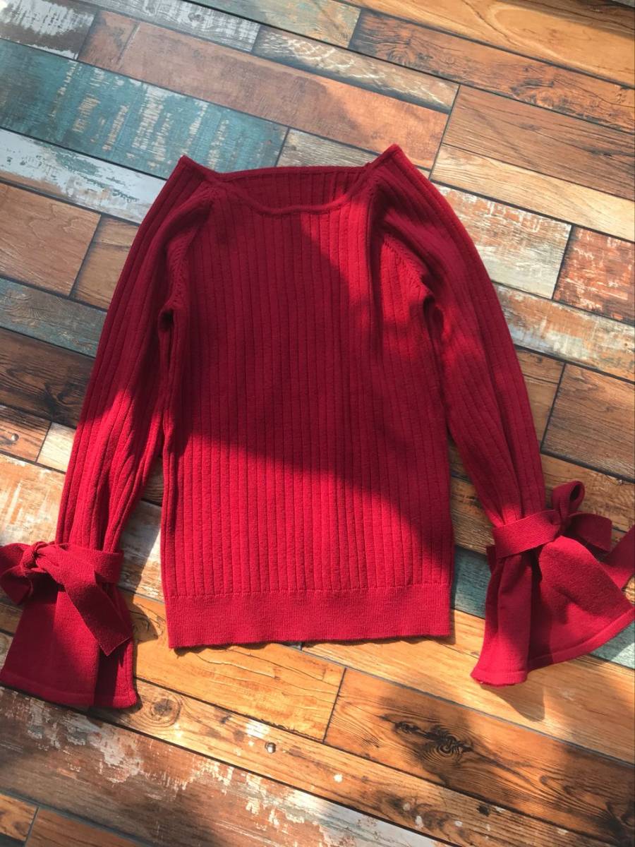 アプワイザーリッシェApuweiser-riche 【andGIRL　11月号掲載】リボンフレアスリーブニット　レッド