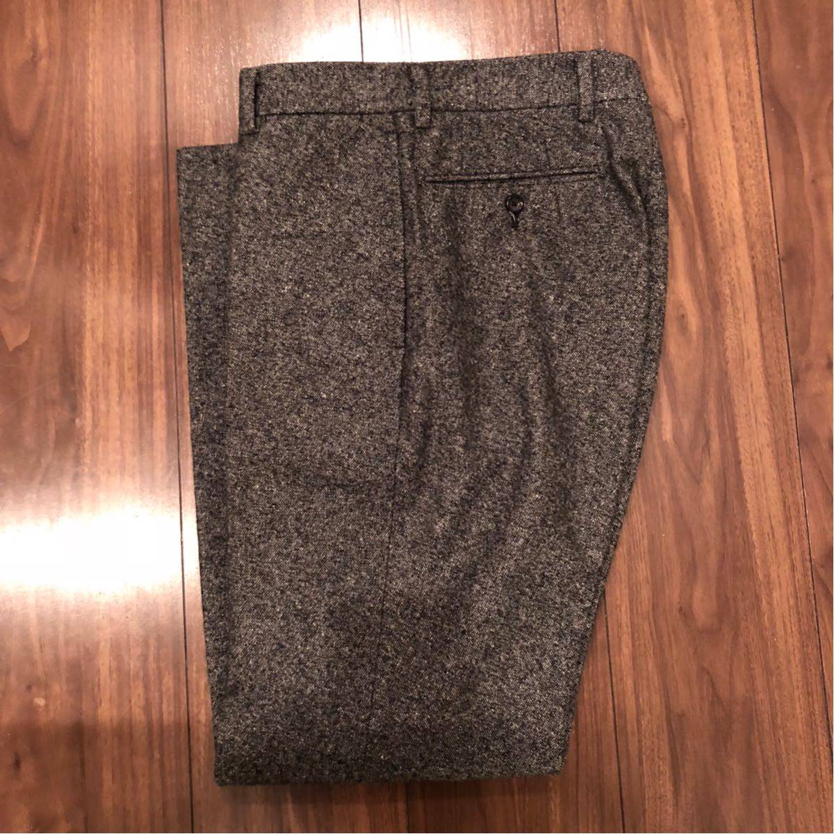 美品 44 EDIFICE ウールパンツ ウール スラックス ツイード グレー エディフィス