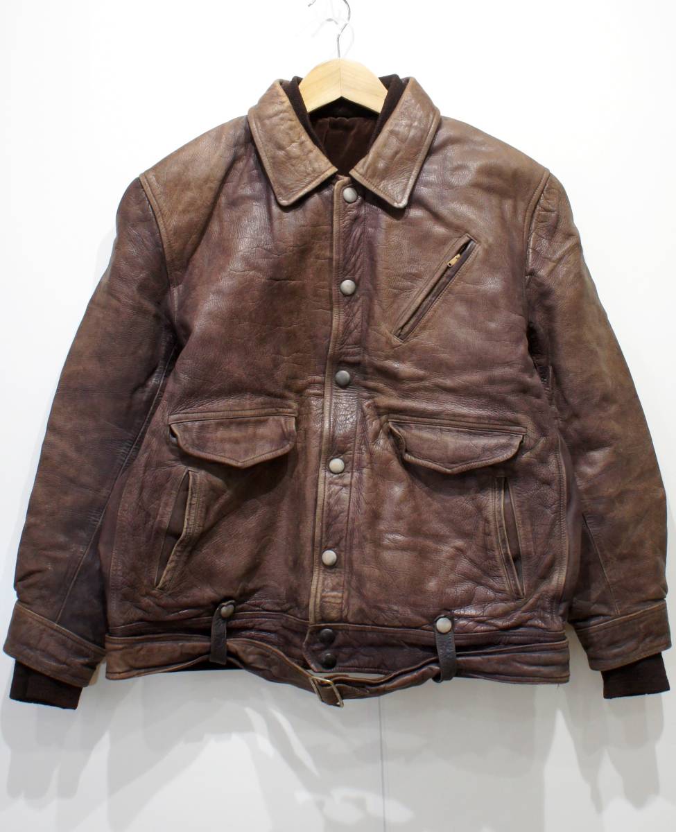 【古着】本革レザー襟付ライダースジャケット ブルゾン ビンテージ■1211C