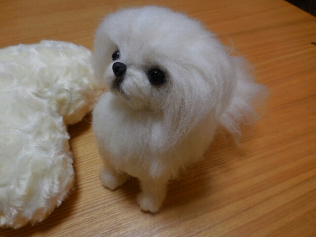 羊毛フェルト ペキニーズ ハンドメイド 犬 置物 戌 羊毛フェルトで作り