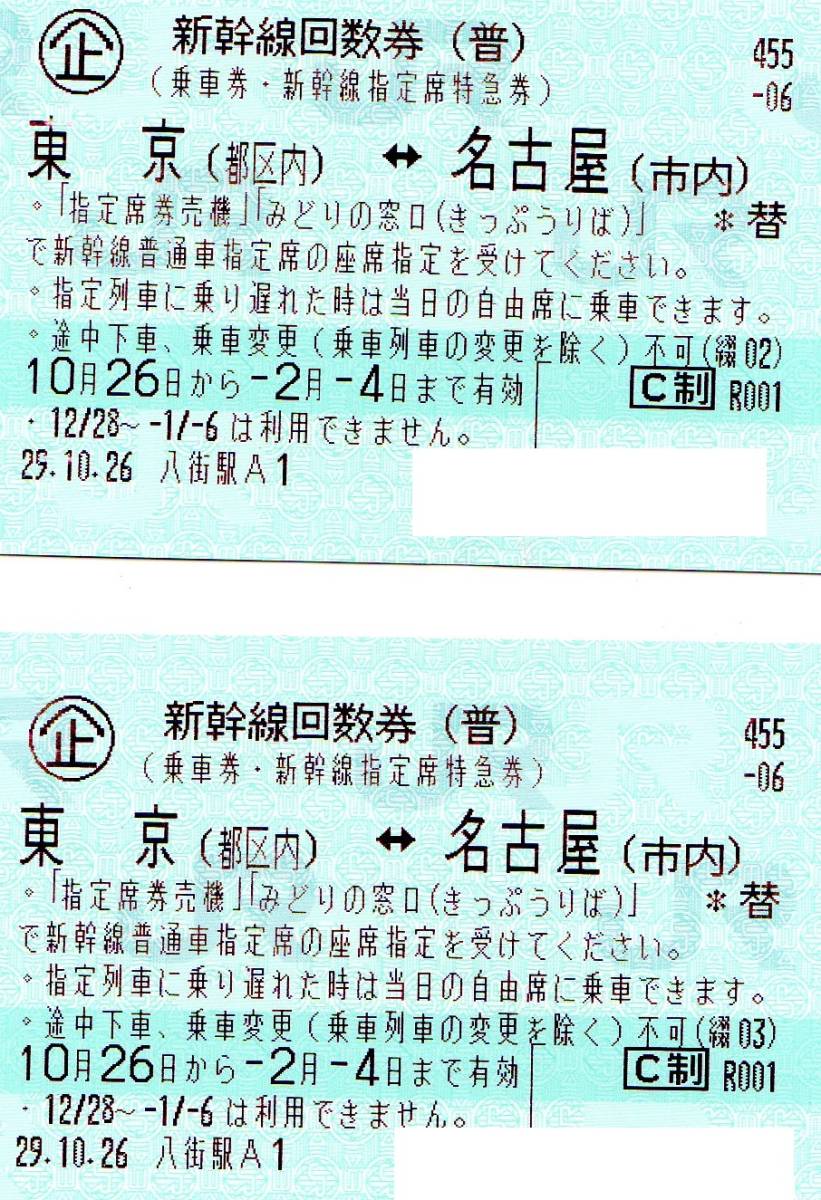 新幹線 東京 回数券 新幹線回数券 名古屋 （乗車券・指定席特急券 指定 