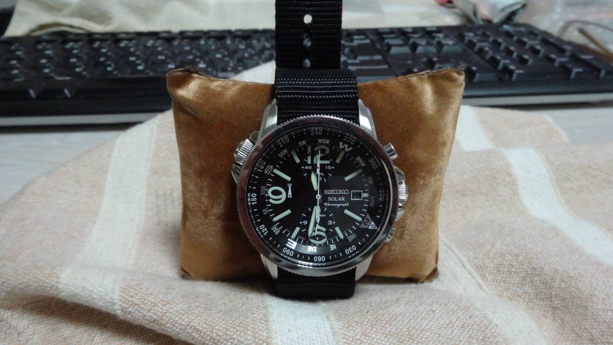 SEIKO SOLAR クロノグラフ 難有り アラームクロノグラフ 方位計 