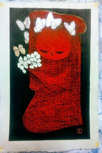 ☆ 河野 薫 木版画 【少女と花と蝶】 ☆(木版画)｜売買された 