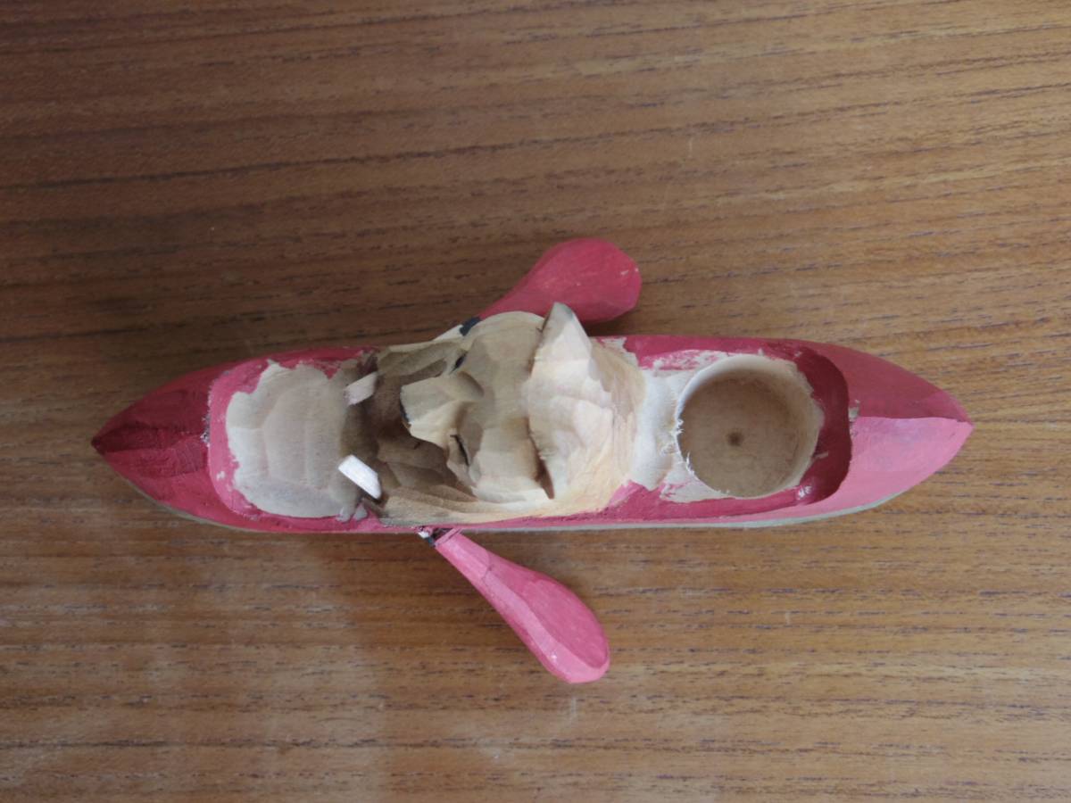 ◇ 木工芸 カヌーにのる熊 木彫り 作者不明 検索）江籠正樹/三谷龍二