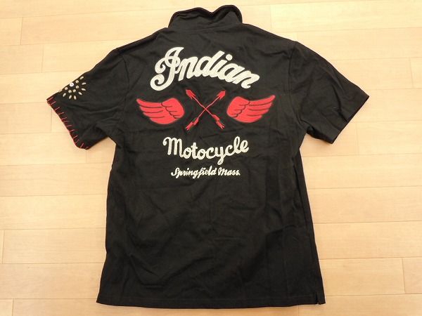 Indian motocycle インディアンモトサイクル★半袖ポロシャツM★黒　ブラック★チェーンステッチ刺繍★d