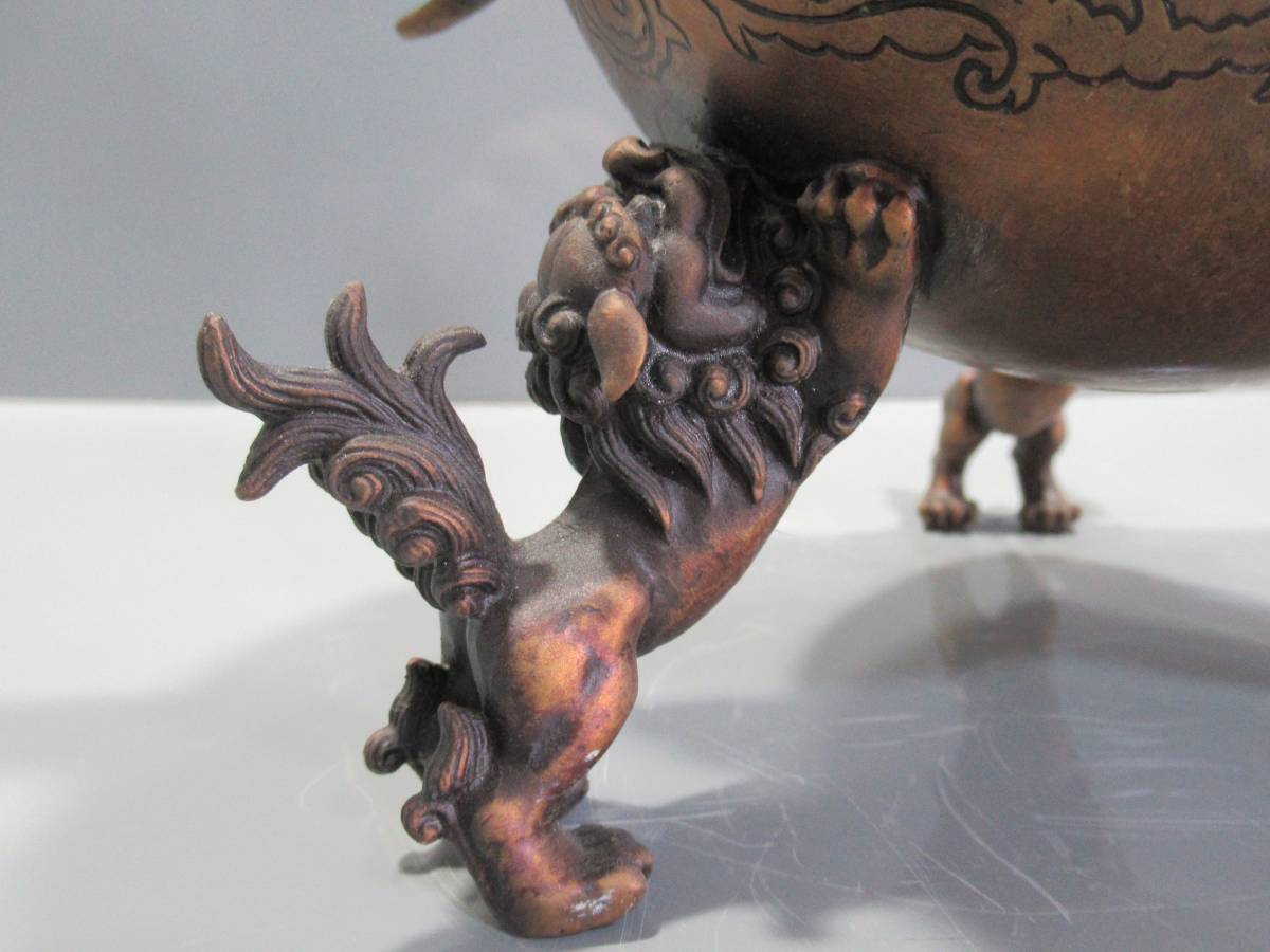 香炉】六角形の香炉 元成作 獅子飾り付蓋 鳳凰耳飾 獅子三足 【公式通販】