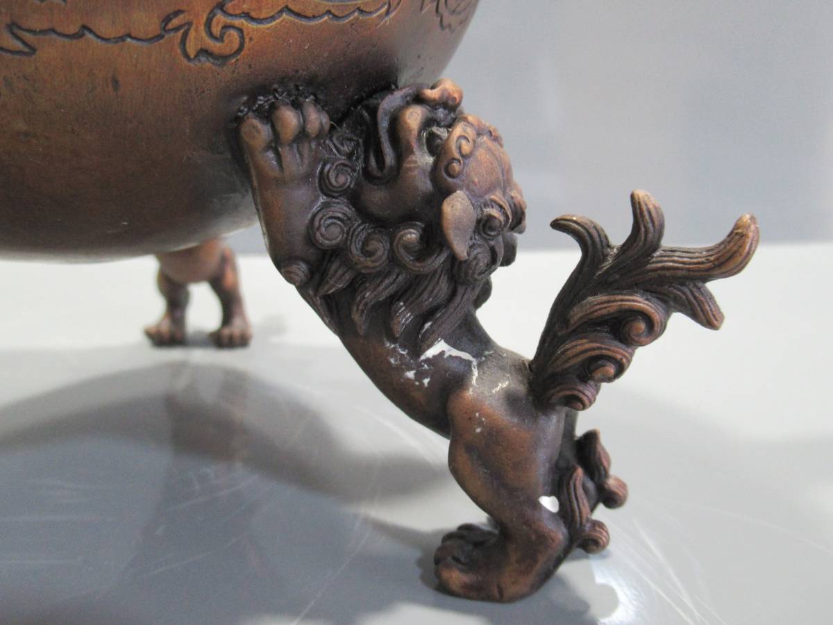 翔】香道・香炉・玉型鳳凰摘み蓋・三獅子足銅製香炉 【公式通販】