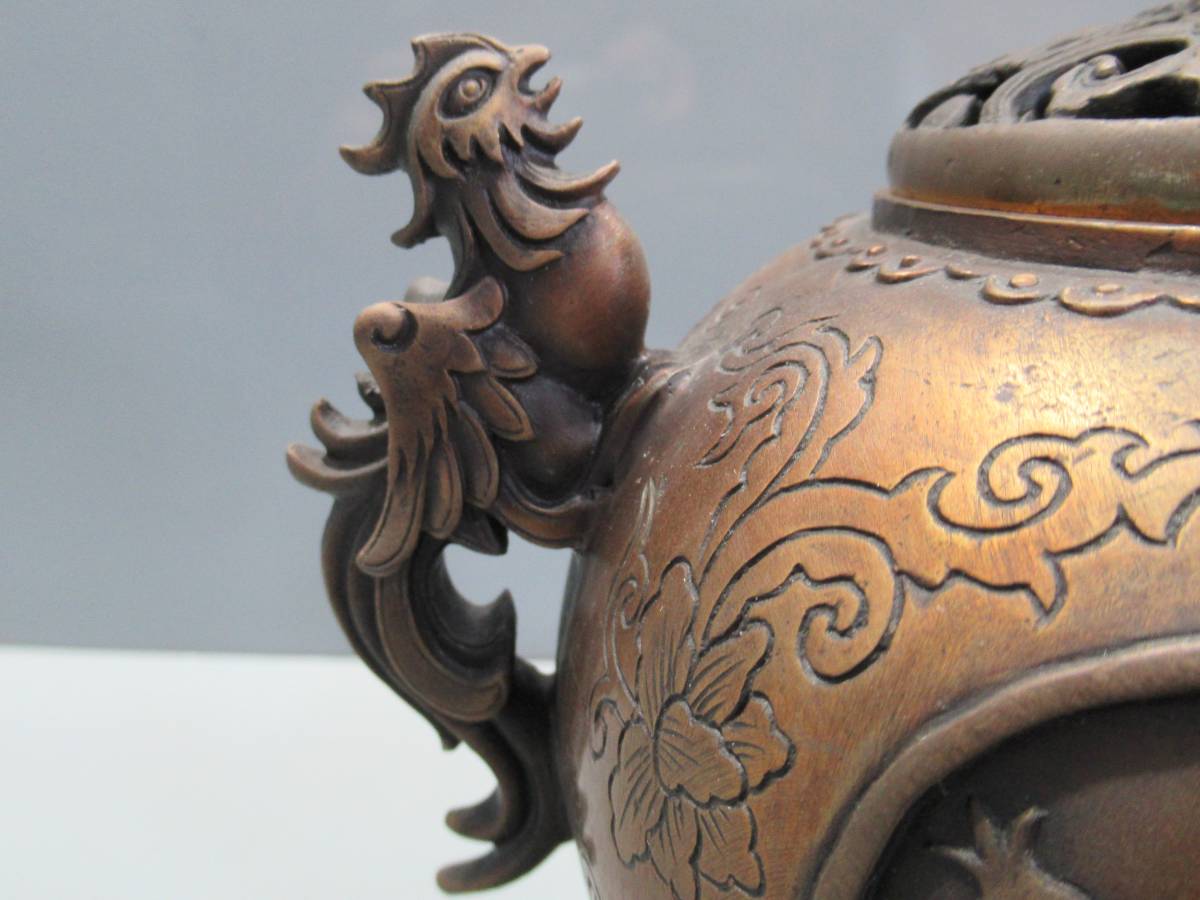 高岡銅器 香道具 獅子蓋香炉 香炉 三足 龍紋 獅子 置物 茶道具｜Yahoo