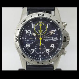1円★USED【SEIKO】セイコー 7T92-0DX0 クロノグラフ ウレタンブレス付き Qz メンズ時計 100M防水★