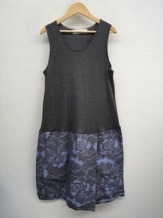 儀右衛門　久留米絣　グレーと白ワンピース EZ624○オカモト商店 KURUMI/クルミ/久留米絣 切替ワンピース かすり