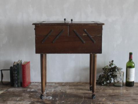 フランスアンティーク◇古木ソーイングボックスb裁縫箱/化粧道具メイク入れ/木箱/小物入れ/白木収納/フレンチヴィンテージ雑貨/ビンテージ