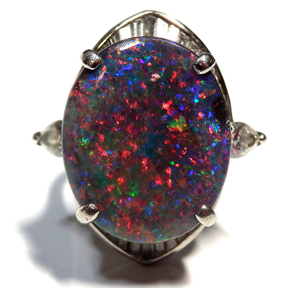 ブラックオパール14.62ct ダイヤ1.71ct Pt900 指輪 リング 17.4g 16号
