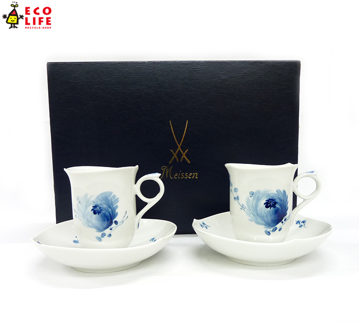 極美品マイセン 青い花 カップ&ソーサー FB0160 Meissen 2客セット 箱付き 未使用　＊