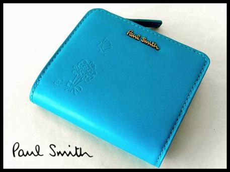 B3767 新品 正規品 定価16.200円★Paul Smith ポールスミス★ ブルー スミシースケッチ レザー 財布　コンパクトサイズ Q1