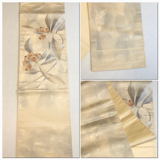 ★袋帯 相良刺繍 枇杷 びわ 正絹★ 縁ちゃぶ 相良刺繍 「天井花鳥紋巻 ≪仕・中古品≫ 高級日本刺繍袋帯 ○相良刺繍 31日迄!”本決算最終セール