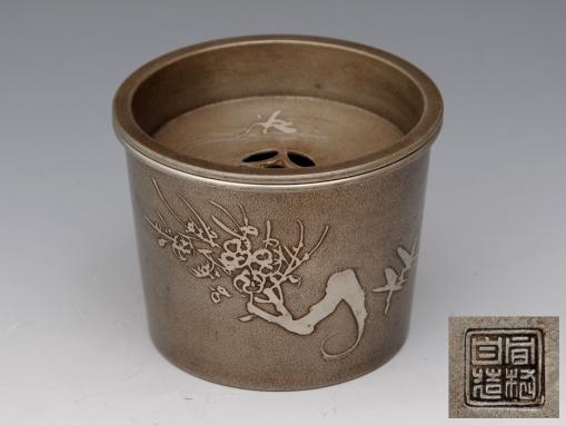 茶道具 四君子 古帛紗 錫製茶器セット 茶こぼし 茶則 間村自造