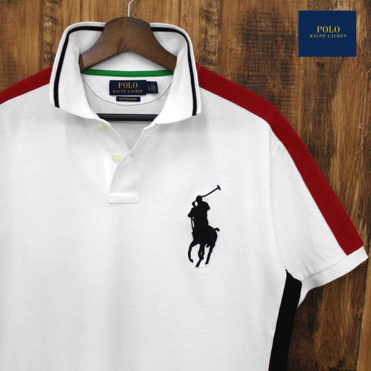 残①新品(rt592)RALPH LAUREN ポロシャツ(メンズ XL) 白色 ビックポニー『PRL高品質生地仕様 Cotton100％』*CUSTOM SLIM FIT* USモデル正規