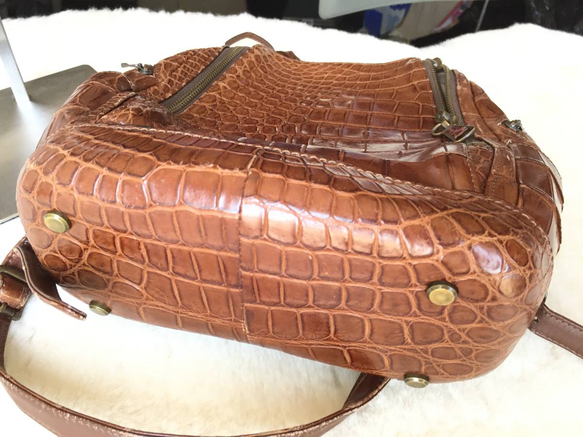 即決 JRAタグ付 最高級クロコダイルレザーリュックサック☆ブラウン 