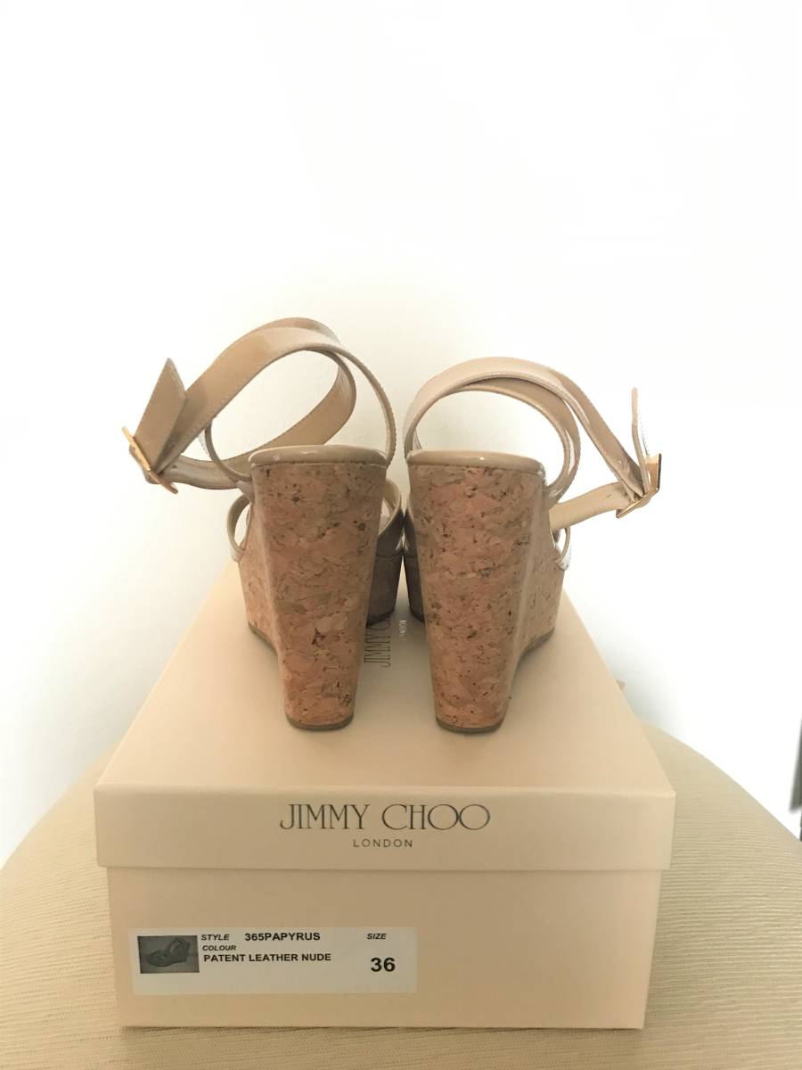 ジミーチュウ　JIMMY CHOO　ウエッジサンダル　36　ヌード　パテントレザー　コルク