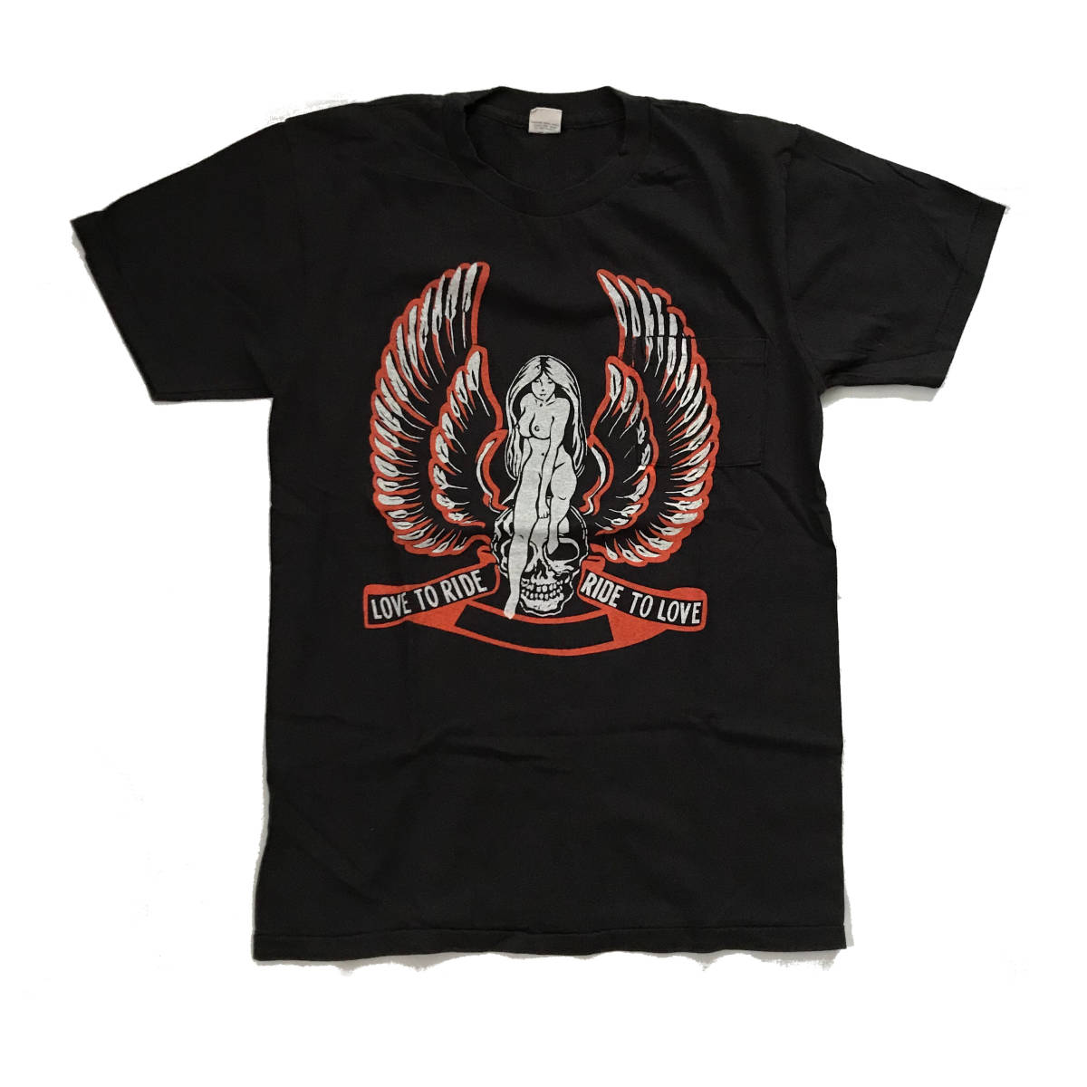 【得価，お得】 スカル ウイング ハーレー ダビッドソン コロラド州 ディーラー ロッキーマウンテン 両面プリント ポケット Tシャツ ヌード レディー USA(丸首)｜売買されたオークション情報、yahooの商品情 Lサイズ