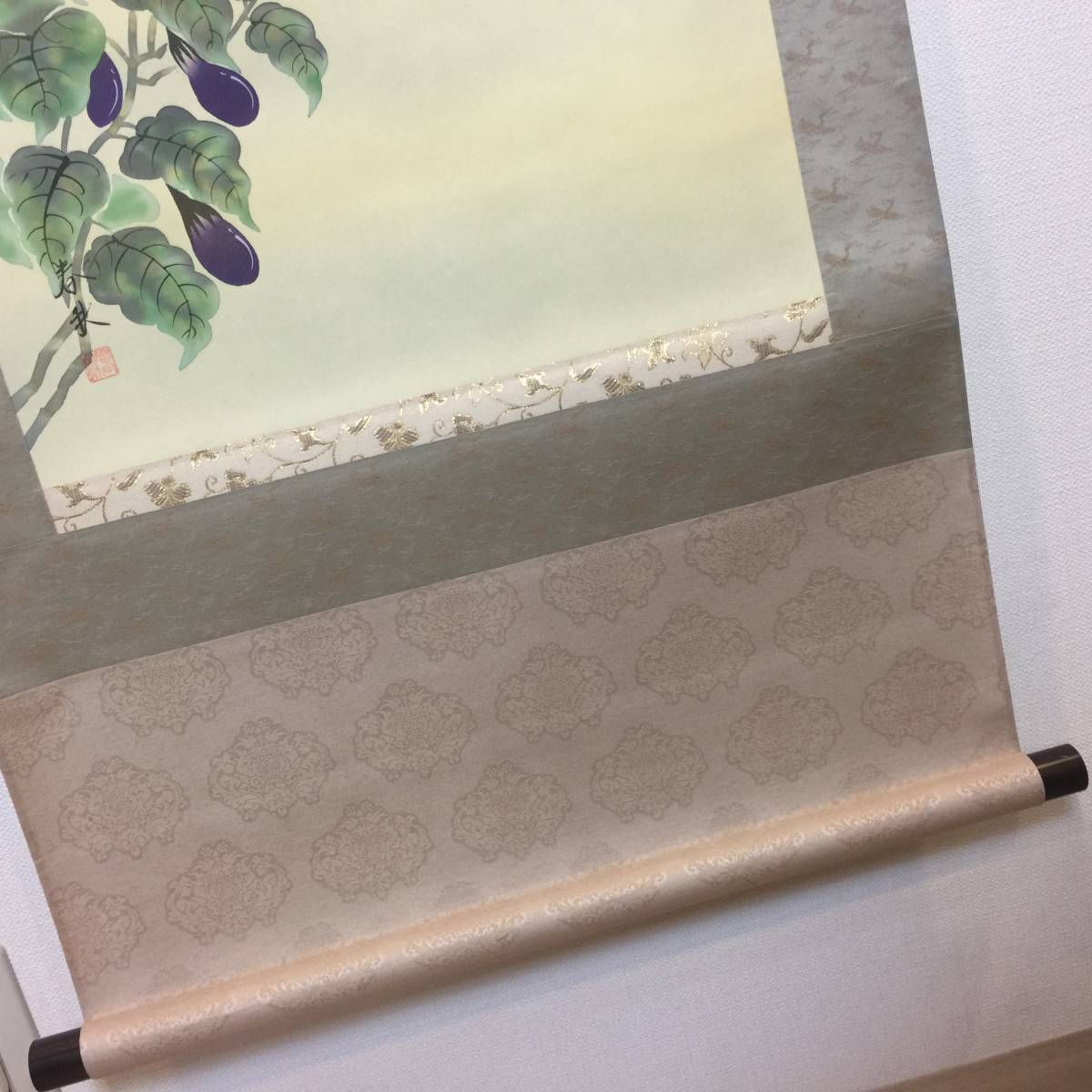 掛軸 『尾崎 春秋』 一富士二鷹三茄子 状態良いです！！ 共箱 軸先木