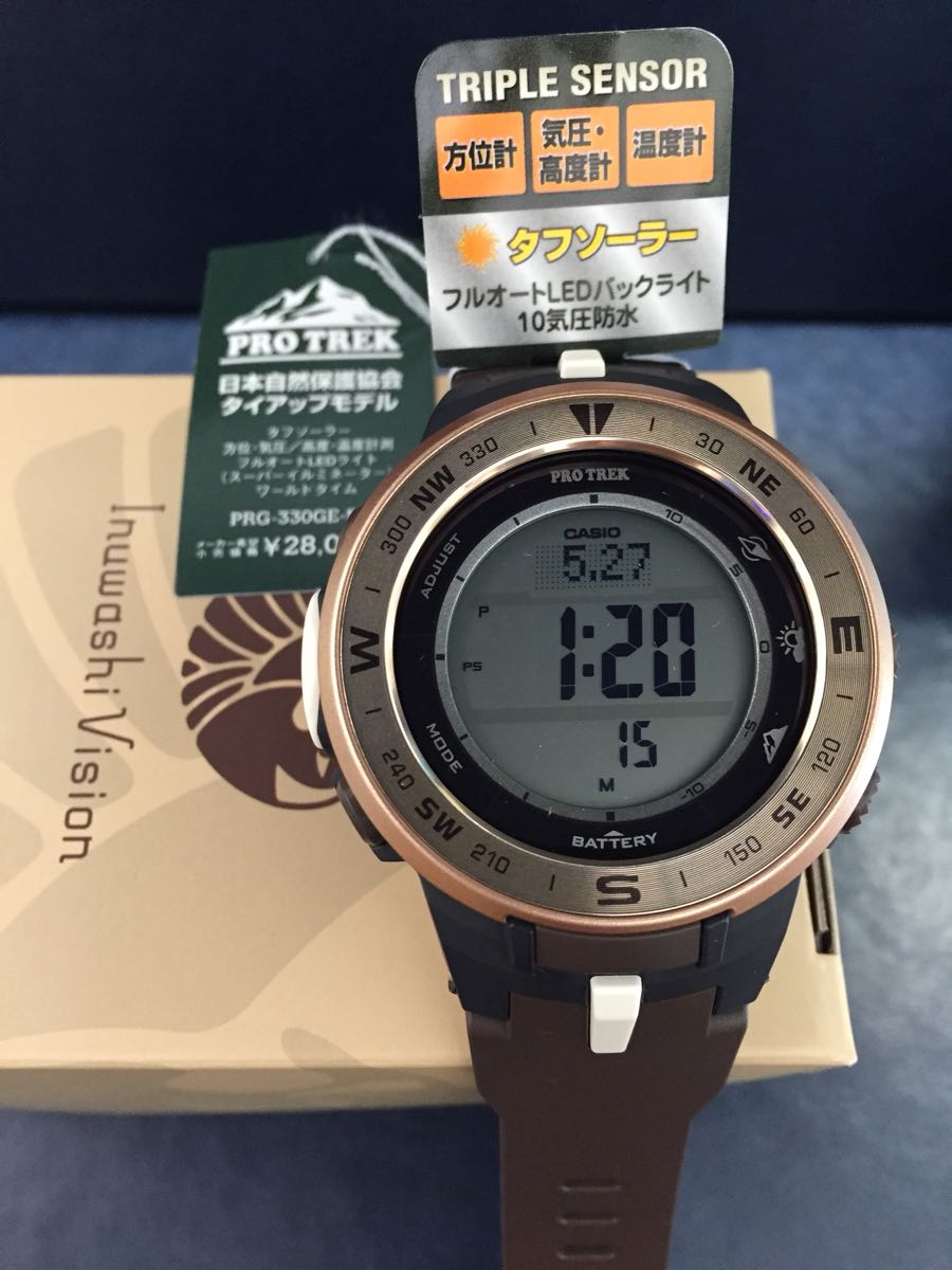 ★★1円～新品・PROTREK・トリプルセンサー・PRG-330GE-5JR・イヌワシヴィジョン日本自然保護協会・ソーラー・温度・高度・気圧・コンパス_1