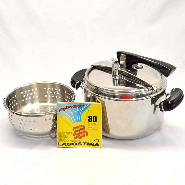 Lagostinaラゴスティーナ 圧力鍋 蒸し器付き　本付き　大きなサイズ ◇ LAGOSTINA イタリア ラゴスティーナ 両手圧力鍋・蒸し器セット