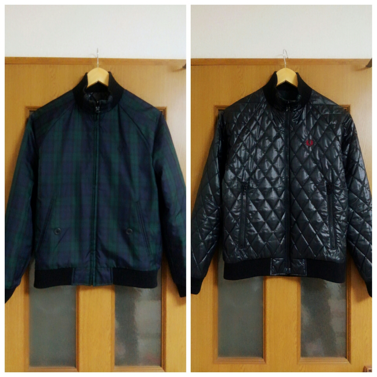 ◎美品【フレッドペリー】リバーシブル ジャケット M グリーンチェック×黒キルティング