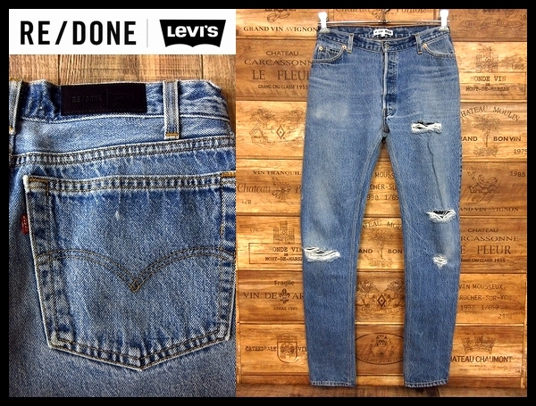 【一点モノ】美品 LEVI'S リーバイス RE/DONE リダン ビンテージ 再構築 リメイク デニム パンツ 公式 カスタム ジーンズ W28 インディゴ
