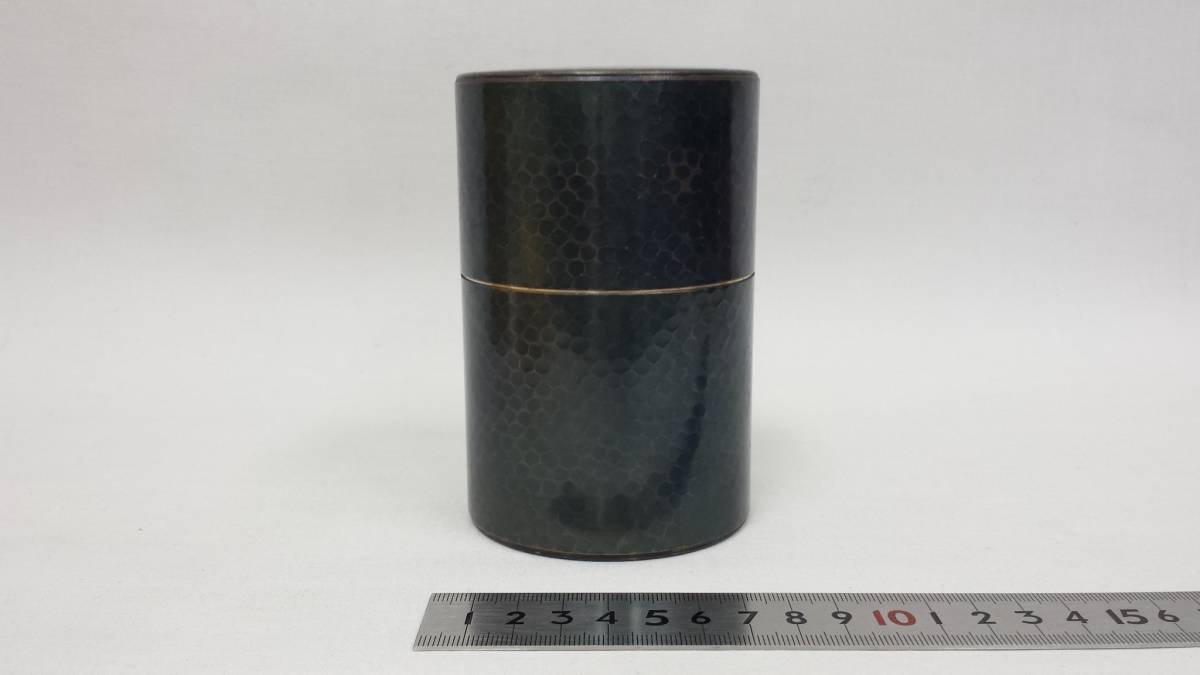 O-108 無形文化財 新潟 玉川堂 鎚起銅器 鋲打 銅製 茶筒 茶道具 共箱