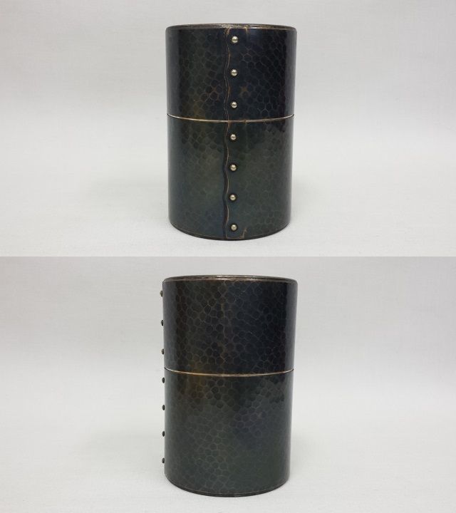 O-108 無形文化財 新潟 玉川堂 鎚起銅器 鋲打 銅製 茶筒 茶道具 共箱