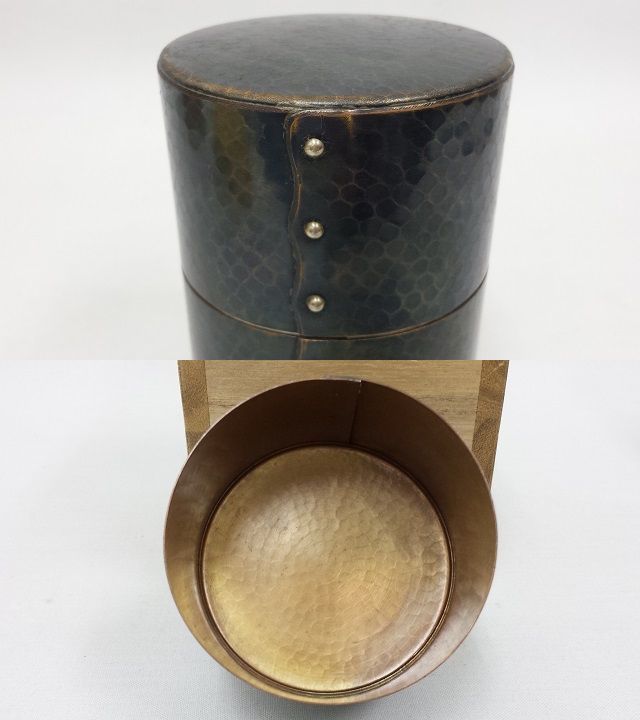 O-108 無形文化財 新潟 玉川堂 鎚起銅器 鋲打 銅製 茶筒 茶道具 共箱