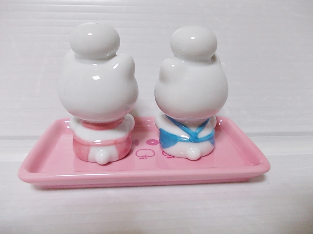 サンリオ 2001☆ハローキティ&ミミィ☆陶器製☆スパイスセット トレー