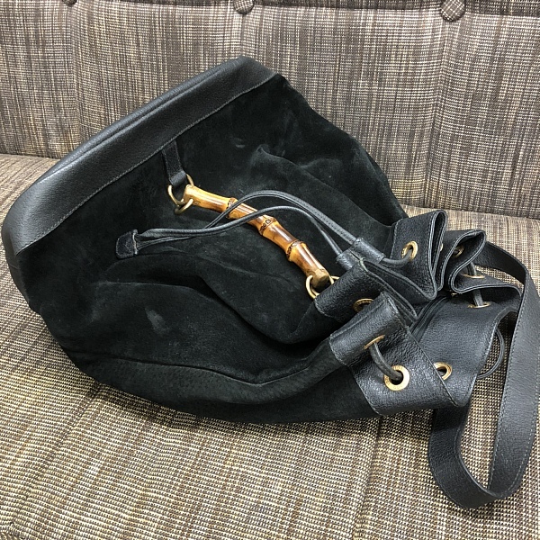 □税込□GUCCI/オールドグッチ バンブー スエード 巾着リュック