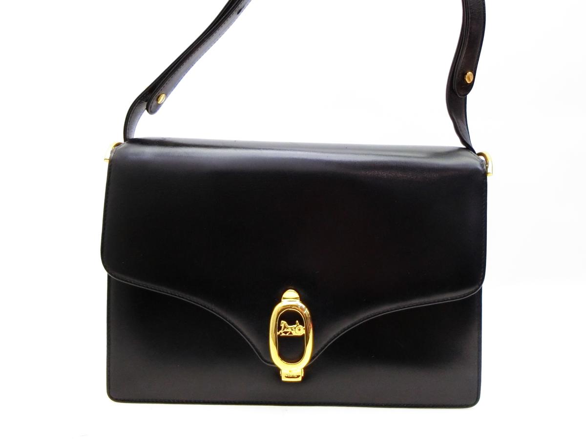 ◇Z1784 CELINE セリーヌ 馬車金具 レザー 2WAY ショルダー バッグ 美 