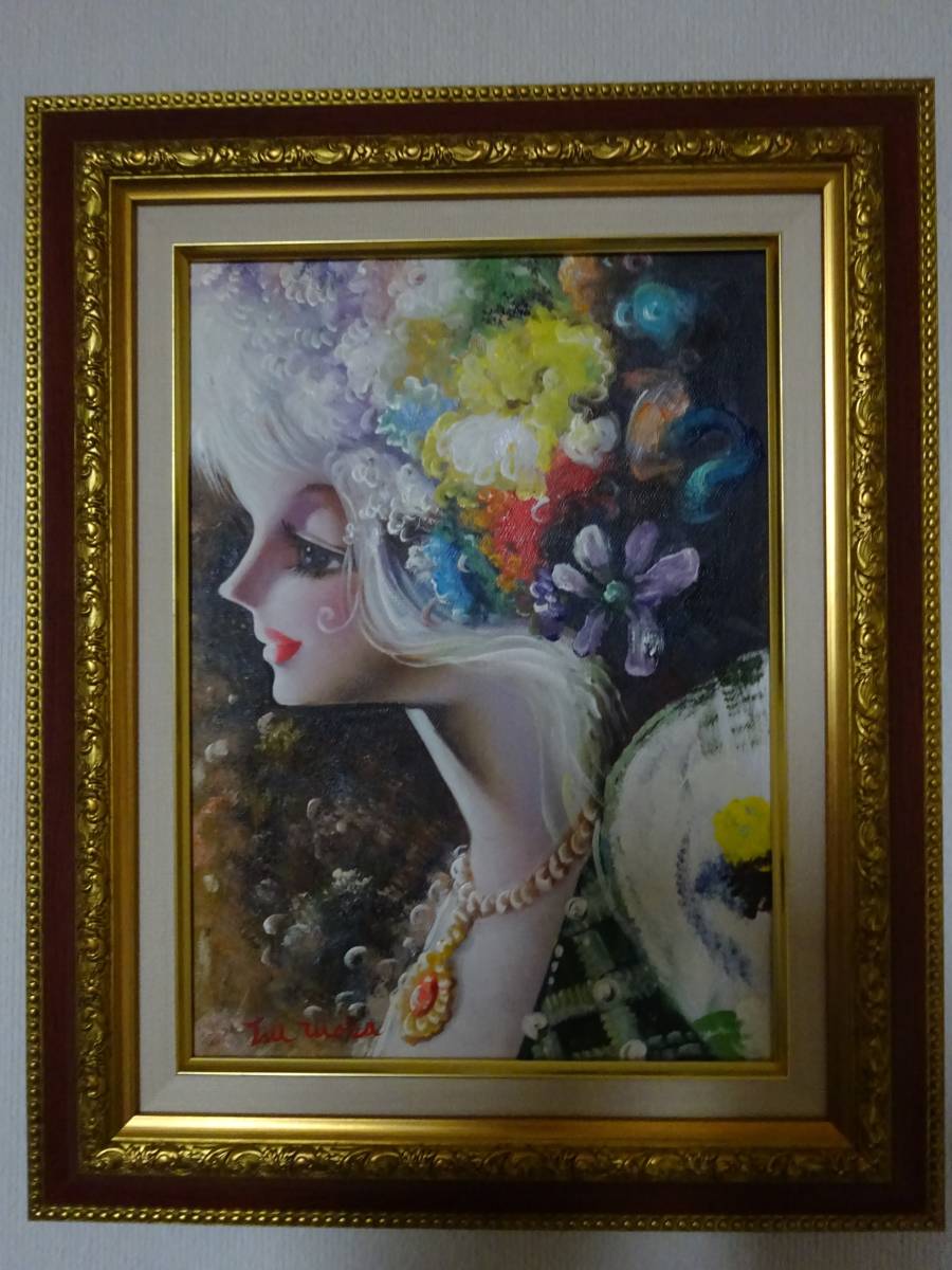 鶴岡義雄【マドモアゼル】肉筆油彩画 得価，お得】 鶴岡 義雄 マドモアゼル キャンバスに油彩肉筆で描かれた作品