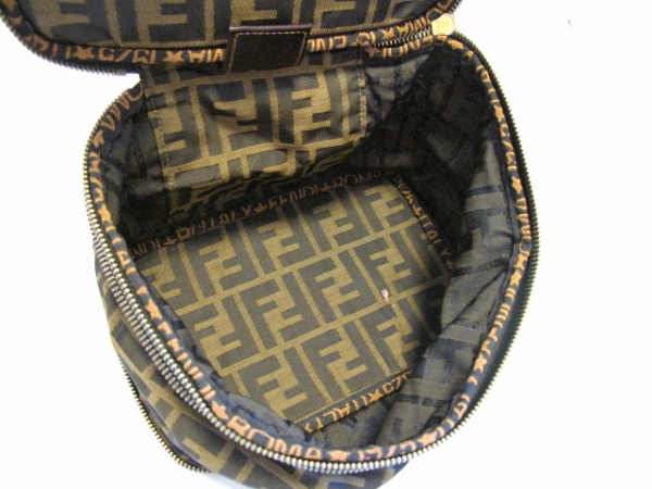 フェンディ FENDI バッグ バニティバッグ ナイロンジャガード×レザー ベージュ×黒×ダークブラウン - ズッカ柄