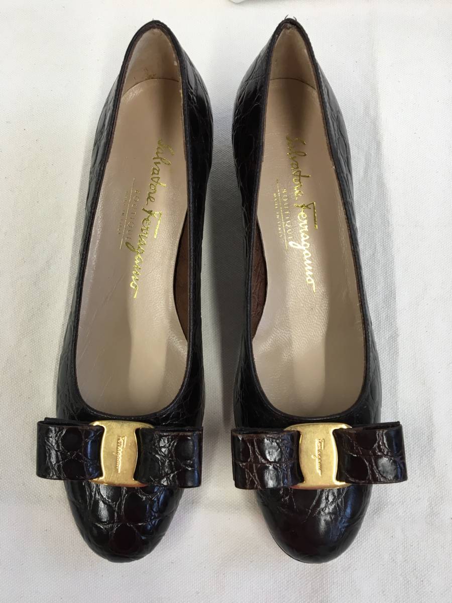 Salvatore Ferragamo VARA 5 1/2 C パンプス サルヴァトーレフェラガモ ヴァラ クロコ 22.5ｃｍ