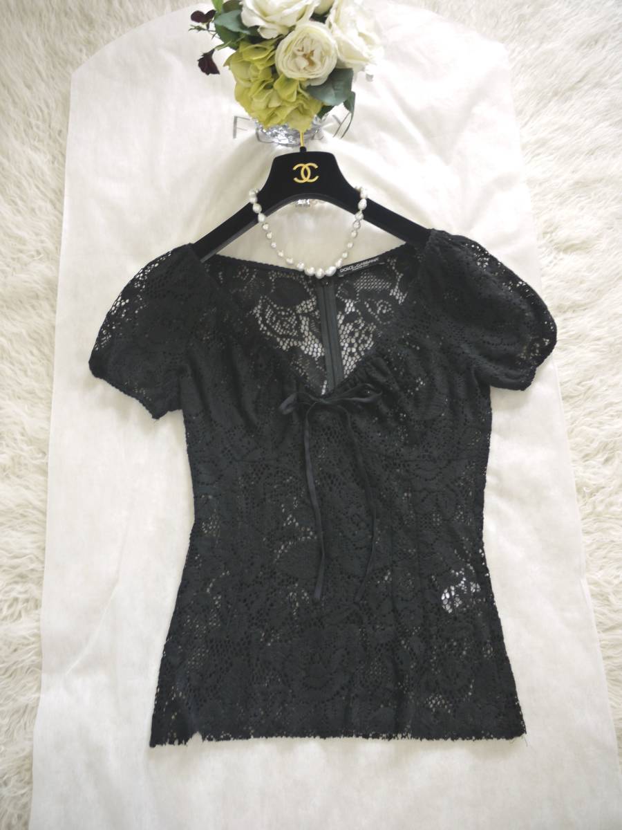 ★DOLCE&GABBANA★美品★リボン付レース トップス★イタリア製★国内正規品★ドルチェ＆ガッバーナ★
