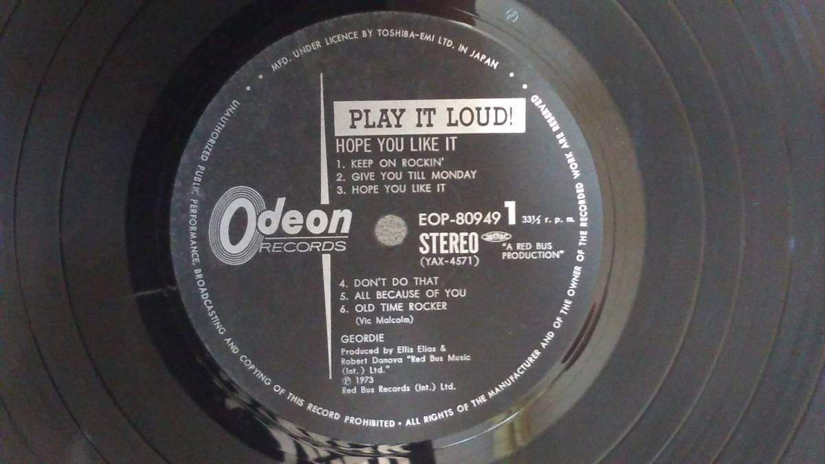 LP 最安 送料164円 国内盤 EOP-80949 ジョーディー ロック魂 HOPE YOU LIKE IT GEORDIE BRIAN ...
