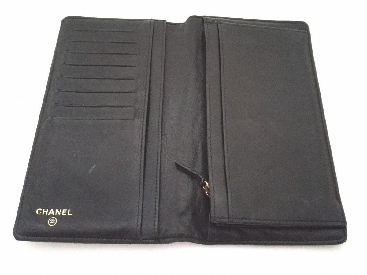 B0446☆【CHANEL/シャネル】カメリア☆長財布☆ブラック☆ゴールド金具☆中古☆外箱/ギャランティカード有り☆