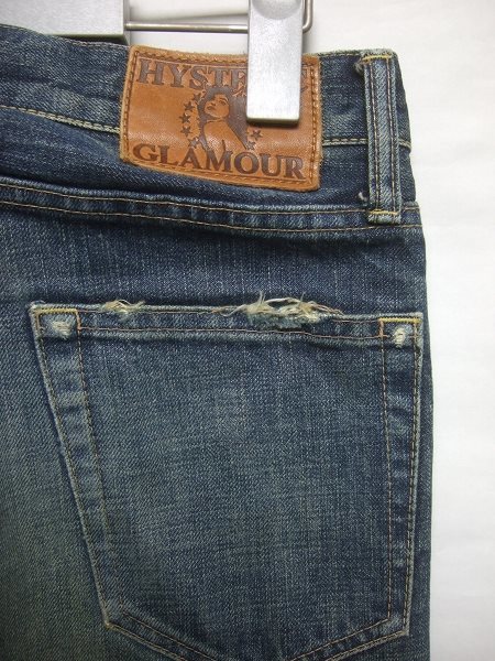 ヒステリックグラマーインディゴデニム28！R203.2 GLAMOUR HYSTERIC WOMEN LOOP柄デニムフレアパンツ|HYSTERIC デニムワイドパンツ|HYSTERIC デニム