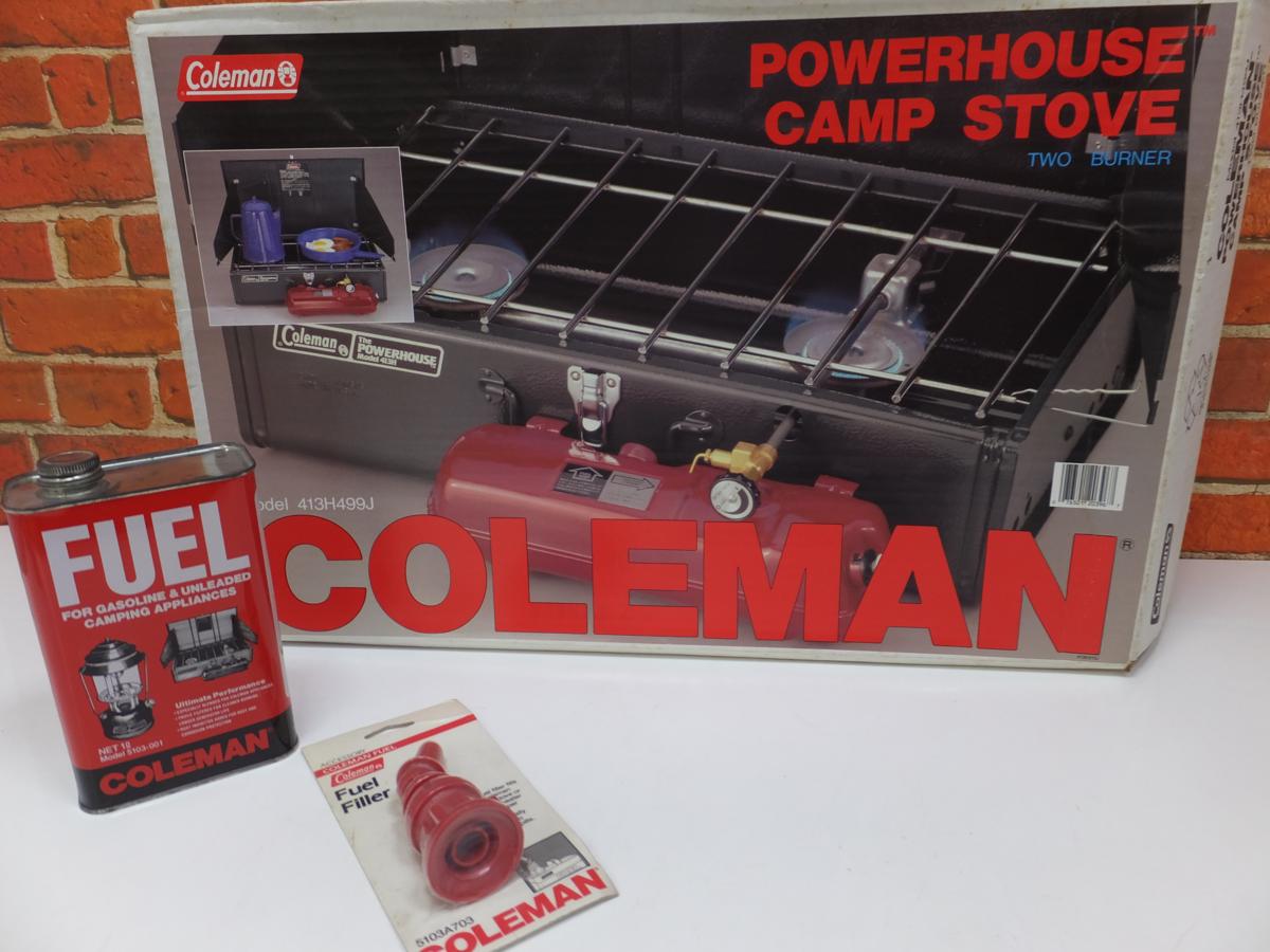  Coleman /コールマン パワーハウス ツーバーナー キャンプストーブ 413H499J 品 長期保管による梱包材の付着があります(ガソリン)｜売買されたオークション情報、yahooの商品情報をアーカイブ公 ガソリン