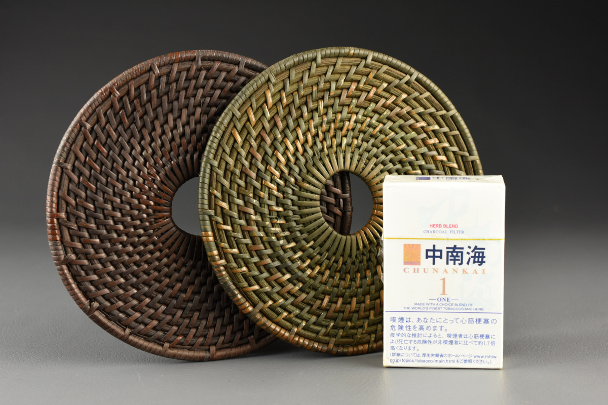 古多】時代 籐編釜敷2点 瓶座 急須台◇煎茶道具/古